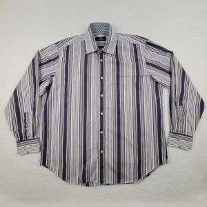 Bugatchi Uomo Long Sleeve Button Up Shirt Mens XL Multicolor‎ Stripes Flip Cuff